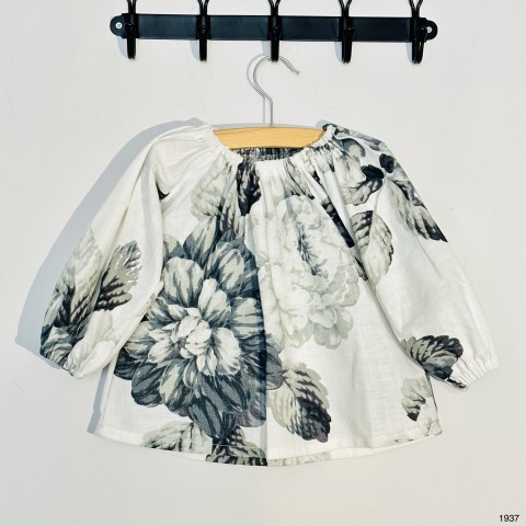 BLOUSE EN LIN FLEURS GRISES...